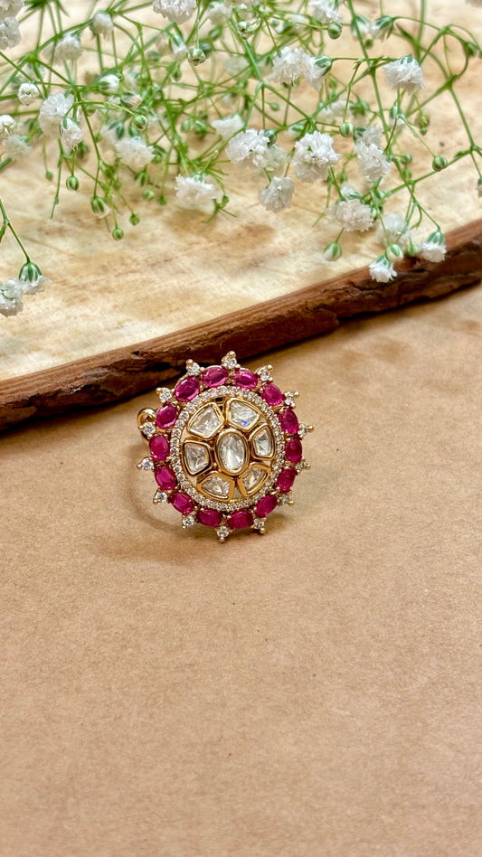 Vintage Pink Kundan Ring