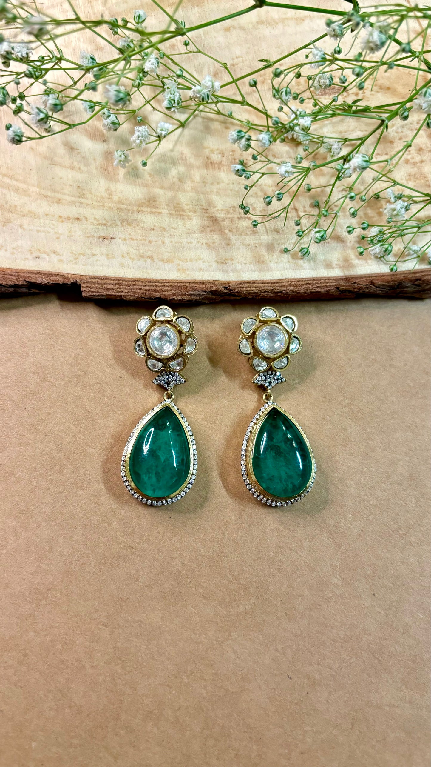 Victorian Emerald & Polki Danglers