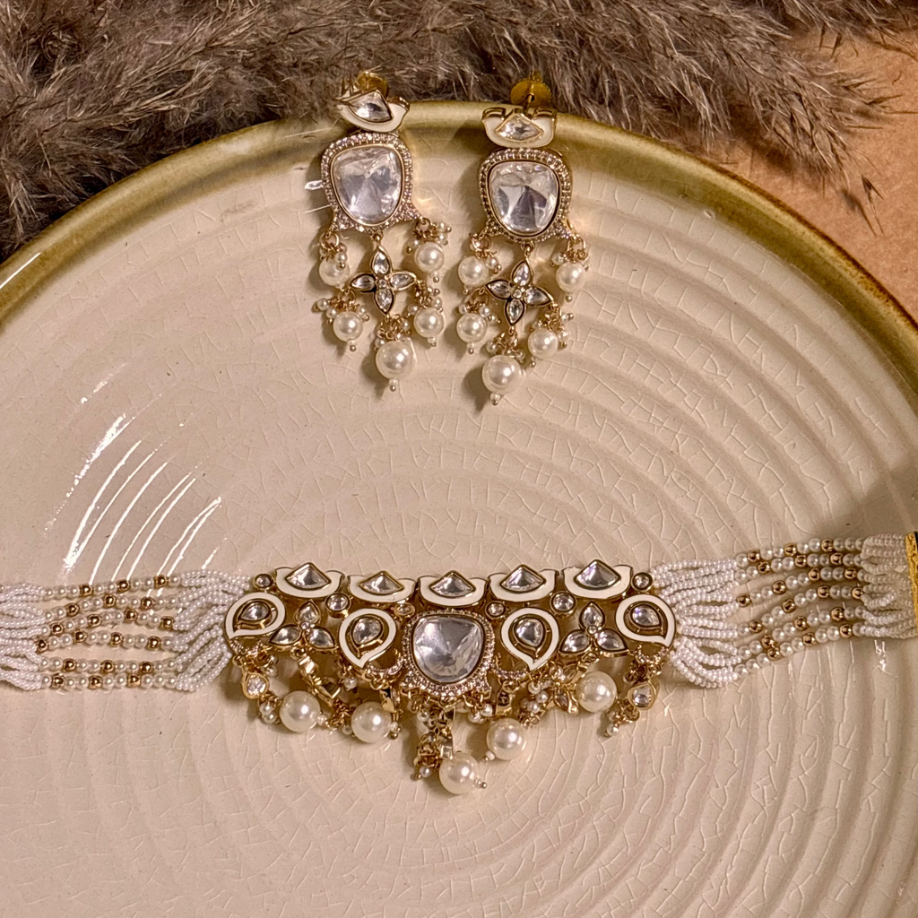 Luminous White Polki & Kundan Choker Set