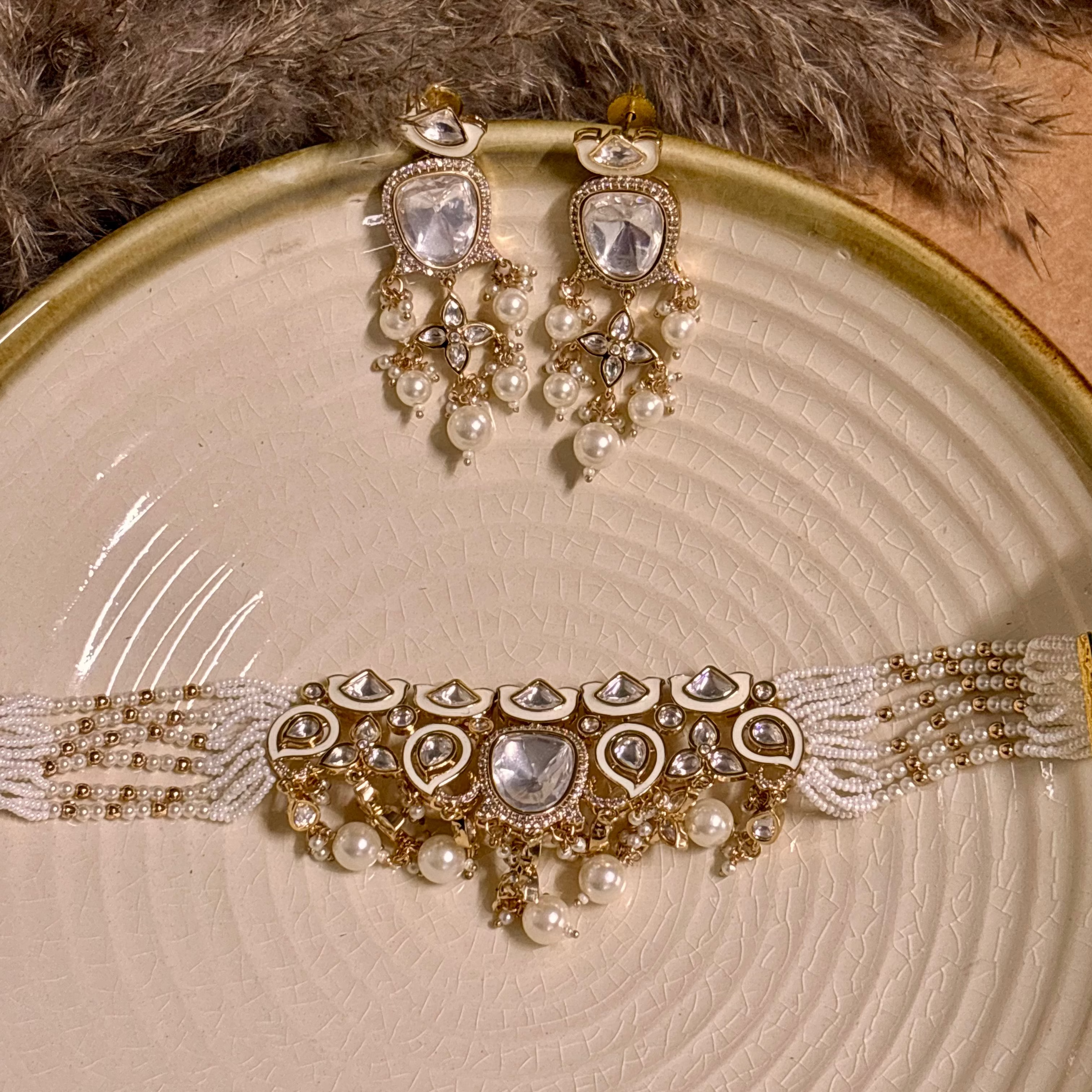 Luminous White Polki & Kundan Choker Set