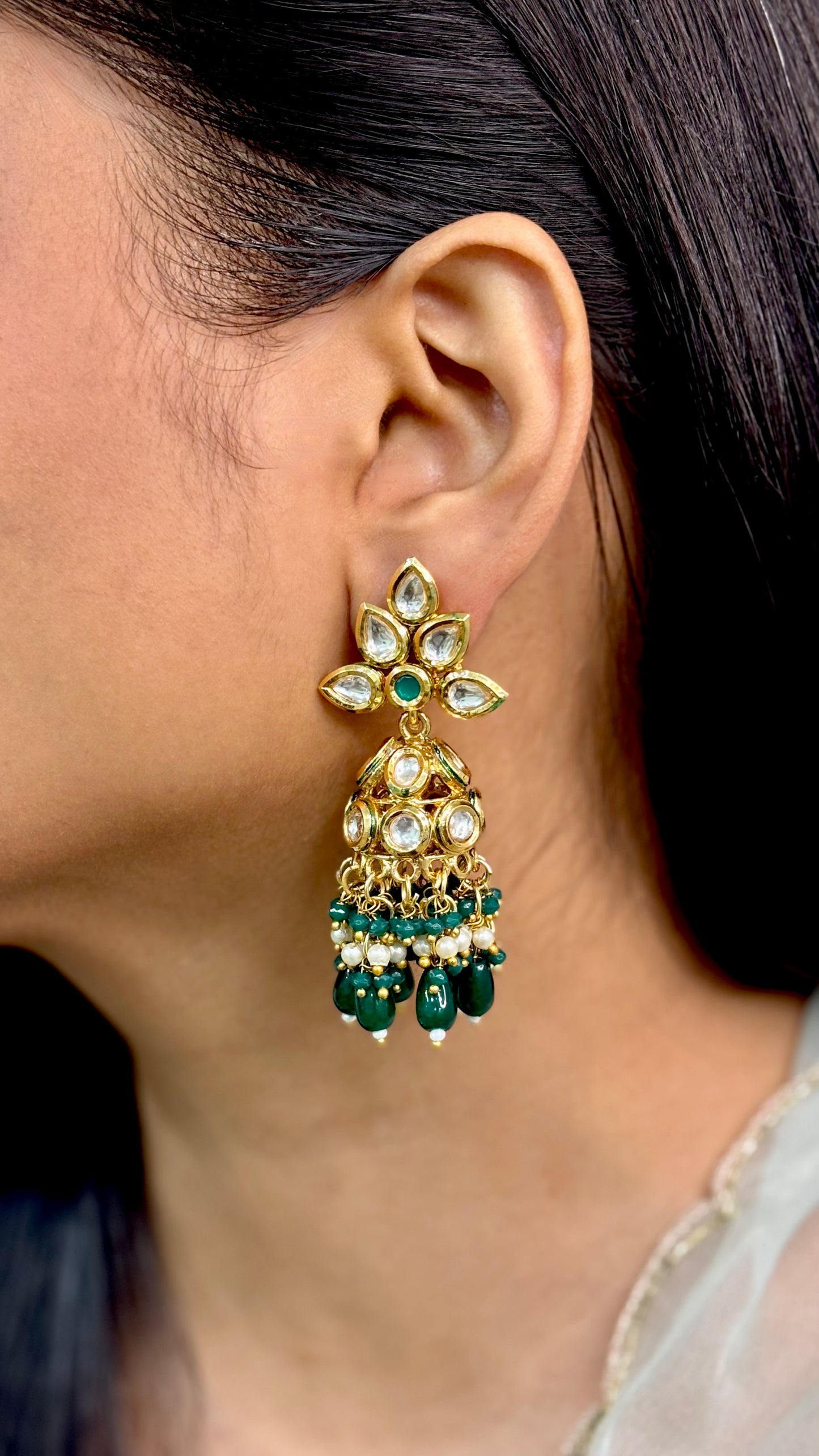 Radiant Emerald Kundan Jhumkas