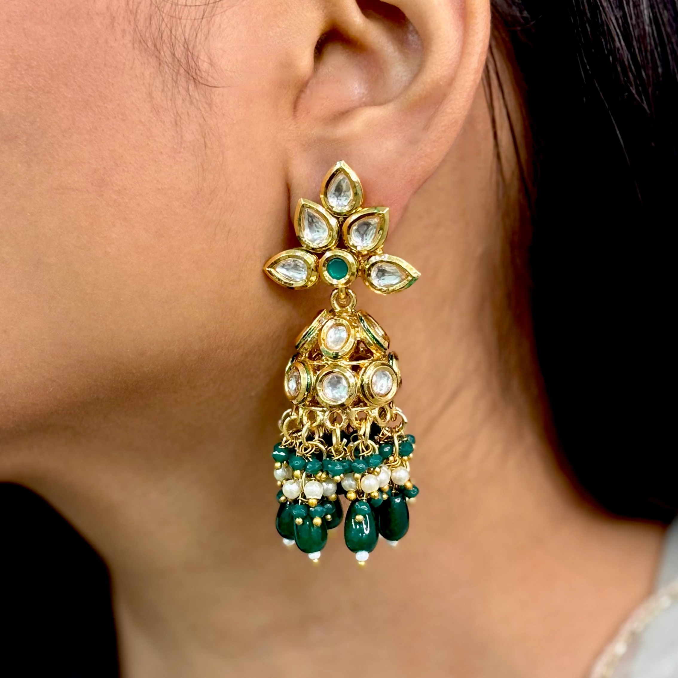 Radiant Emerald Kundan Jhumkas