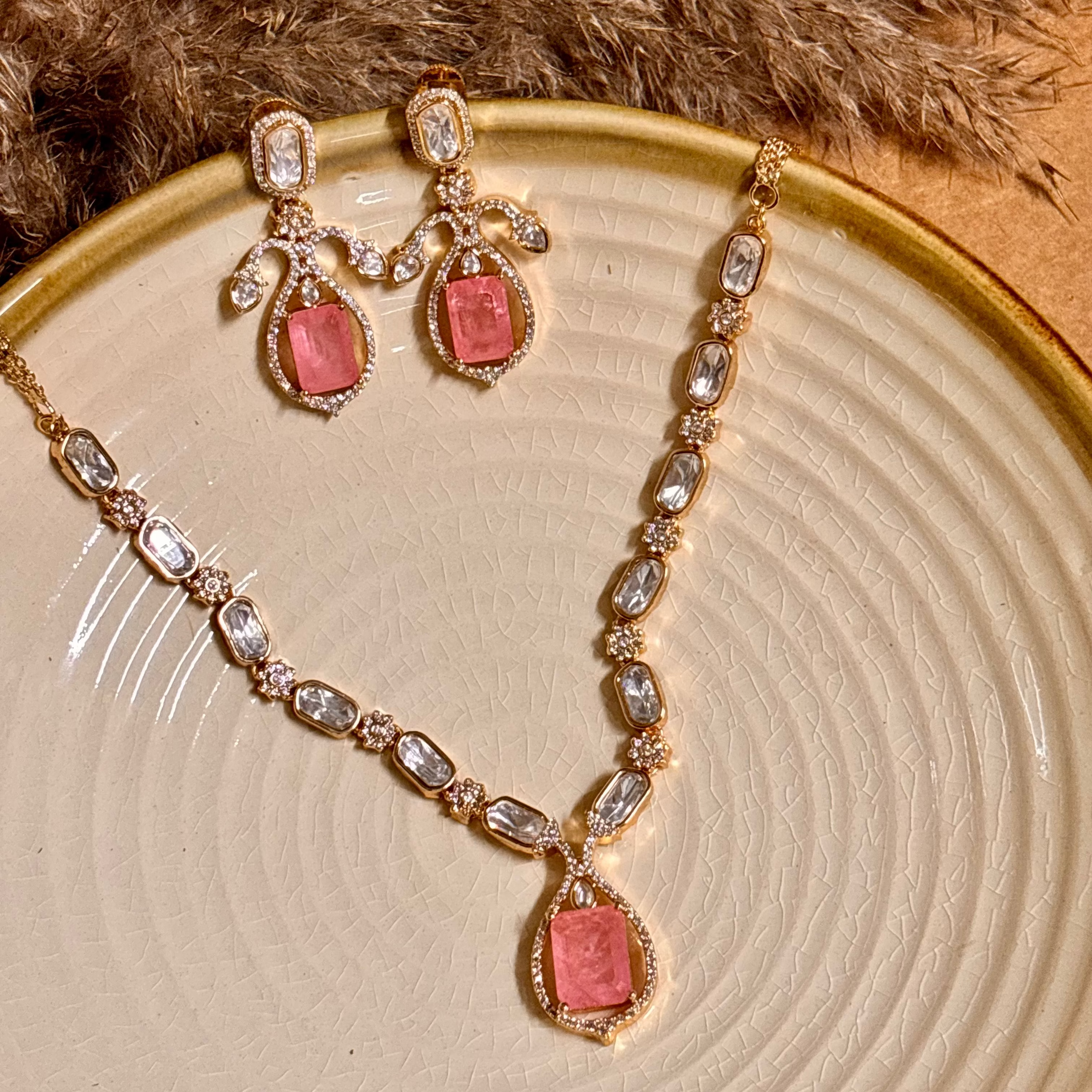 Blush Elegance Kundan & Polki Necklace Set