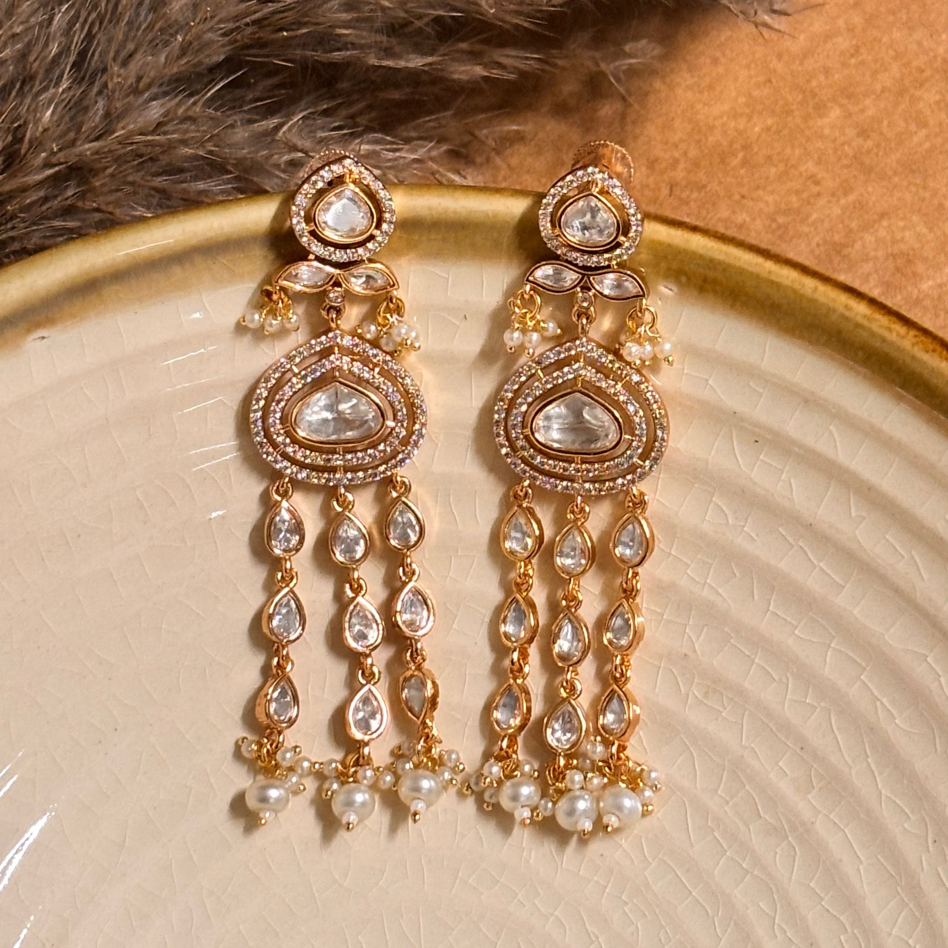 Modern Plain Polki & Kundan Danglers