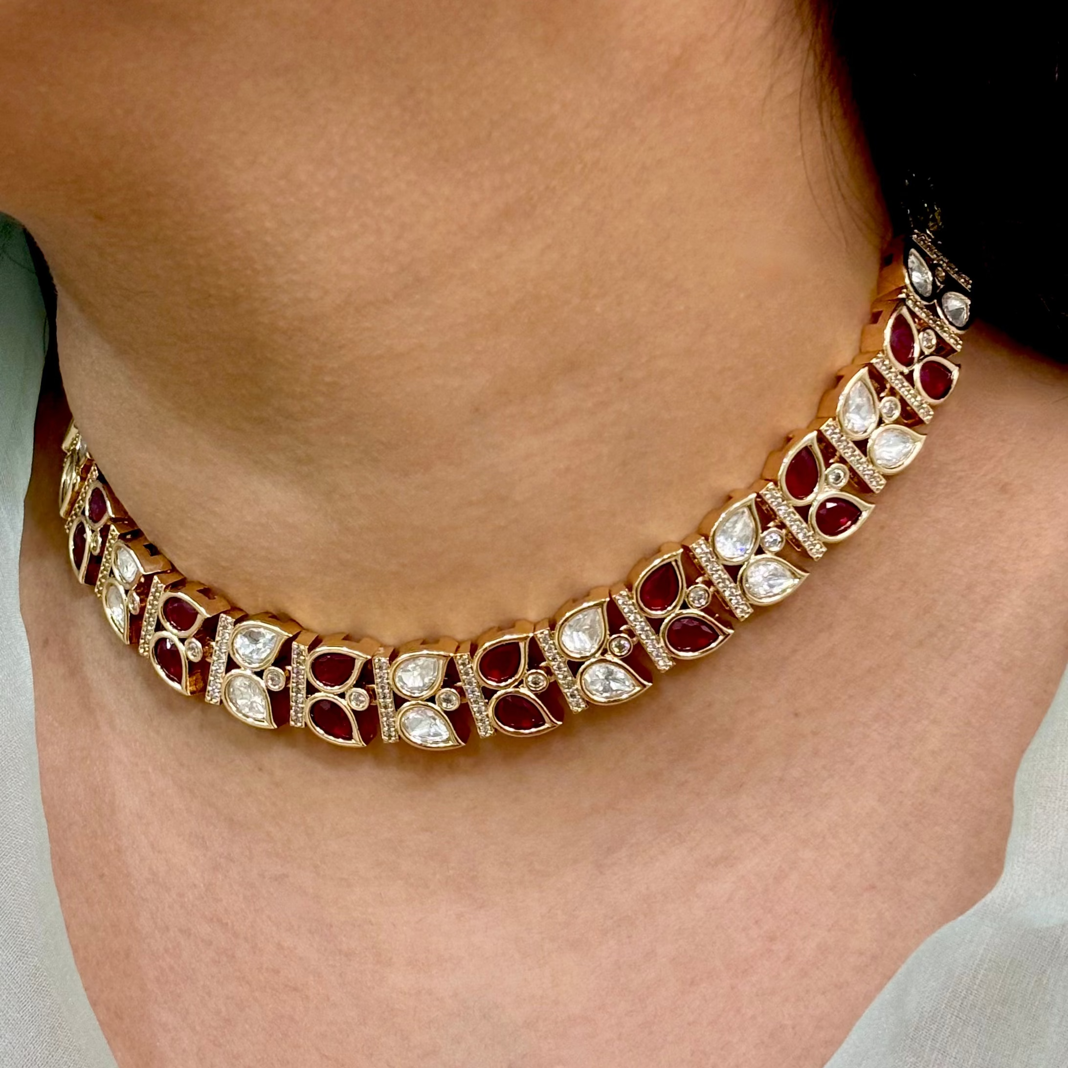 Elegant Ruby Kundan Choker Set
