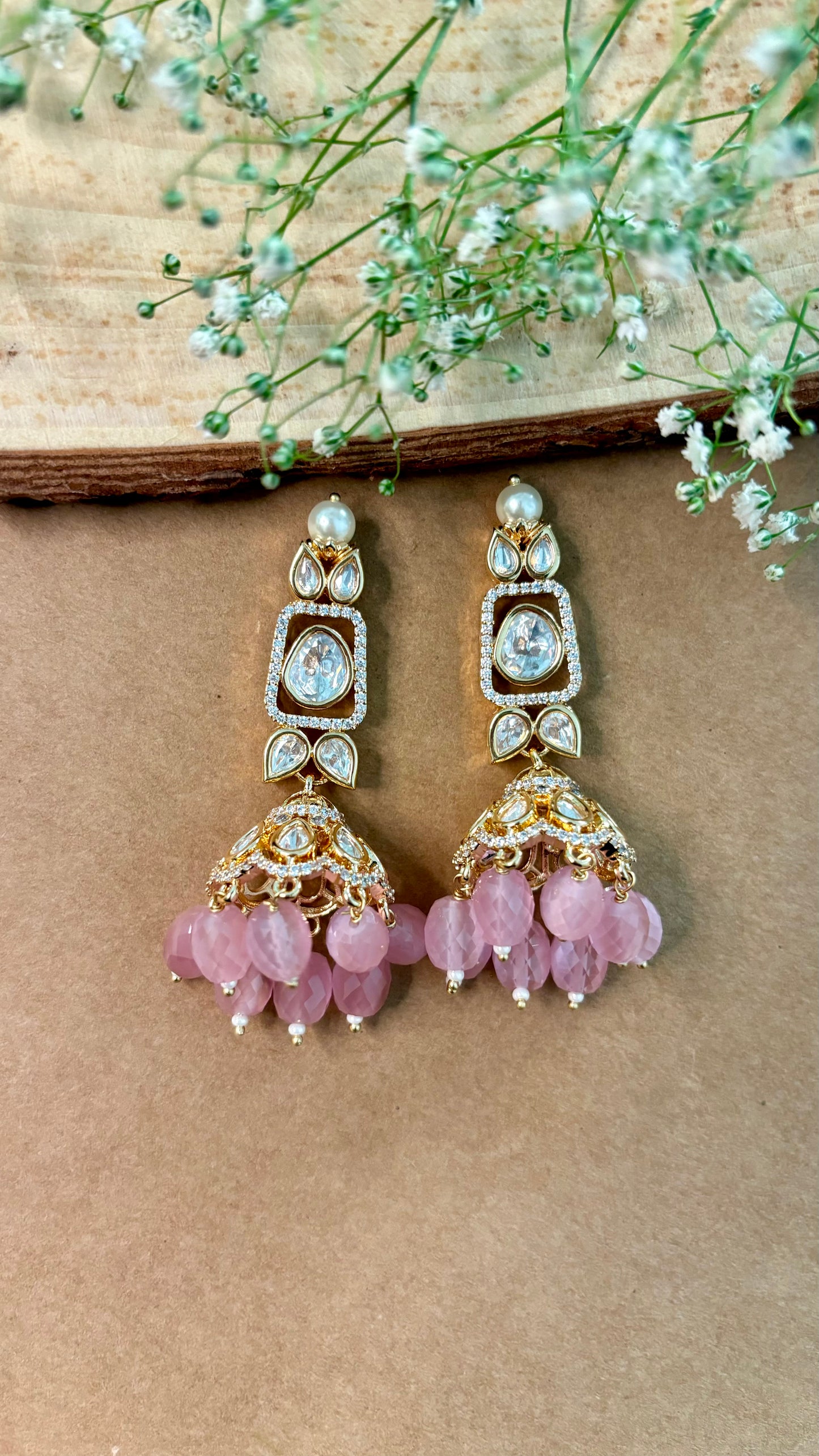 Modern Plain Polki & Kundan Jhumkas