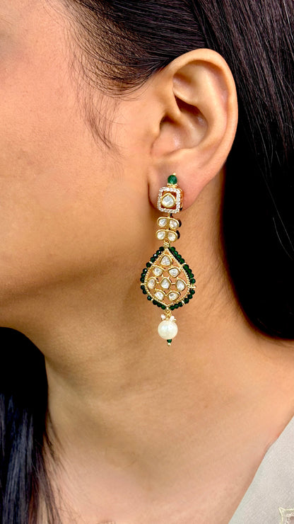 Modern Green Kundan Danglers