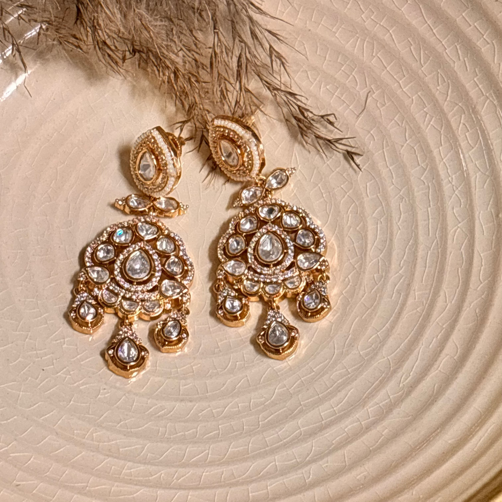 Elegant Droplet Polki & Kundan Earrings