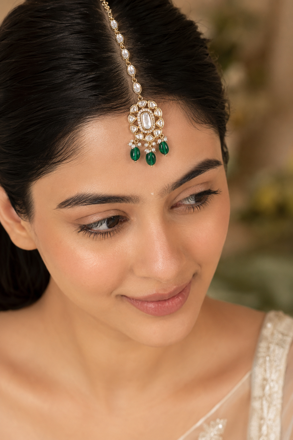 Regal Emerald Kundan Polki Maang Tikka