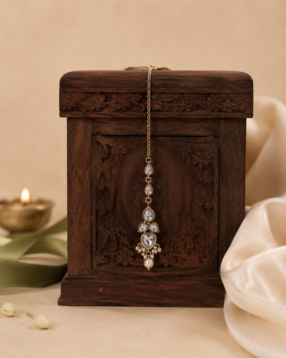 Classic Minimal Polki & Kundan Maang Tikka