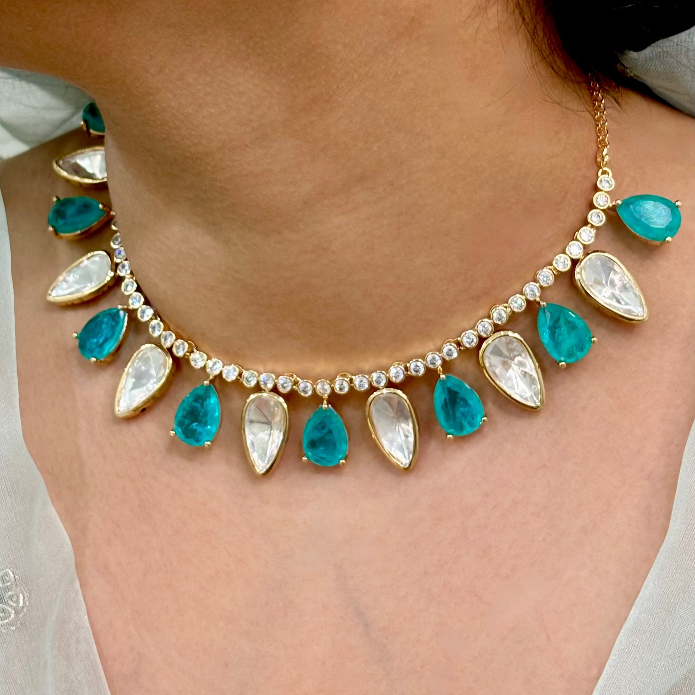 Celestial Blue Polki Necklace Set