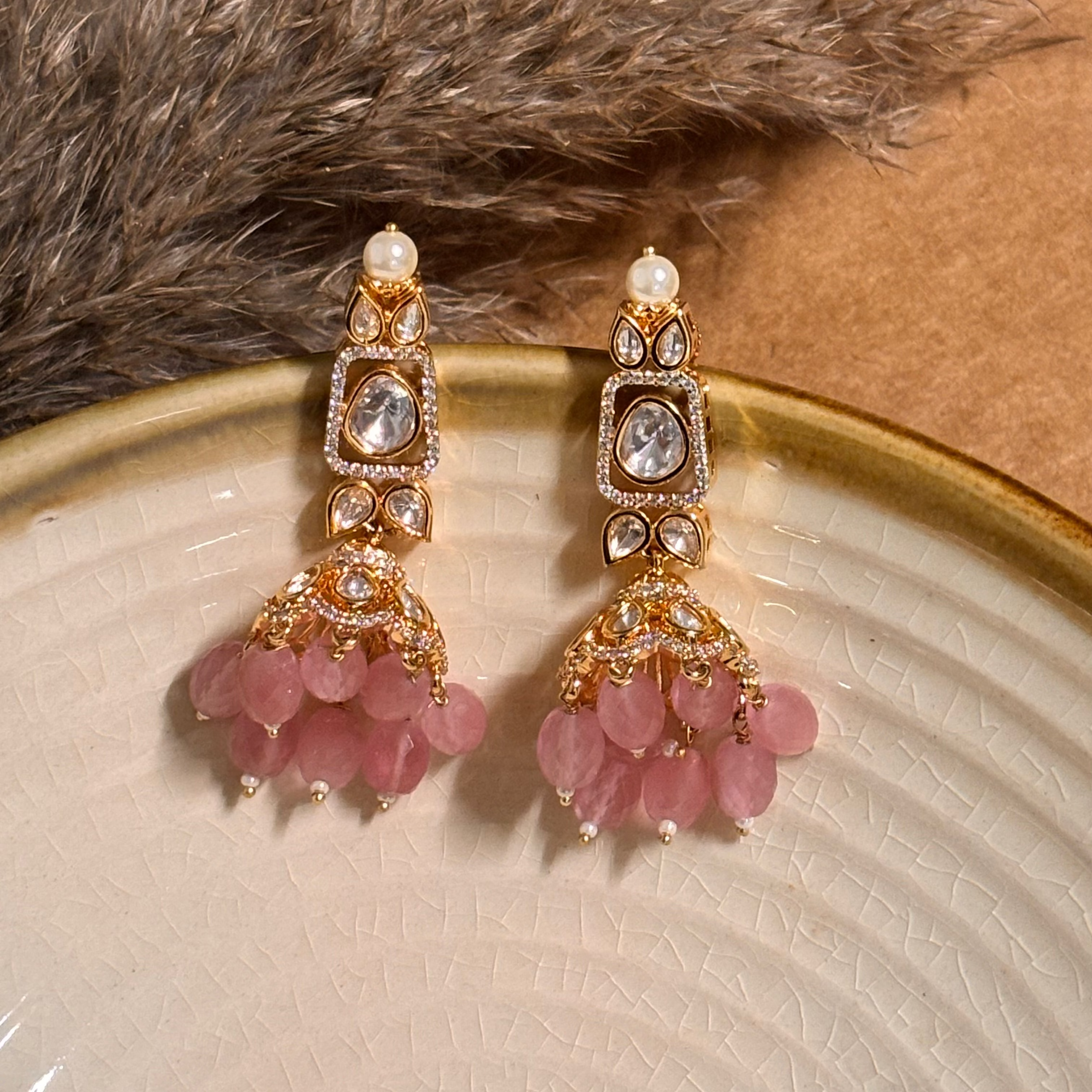 Modern Plain Polki & Kundan Jhumkas