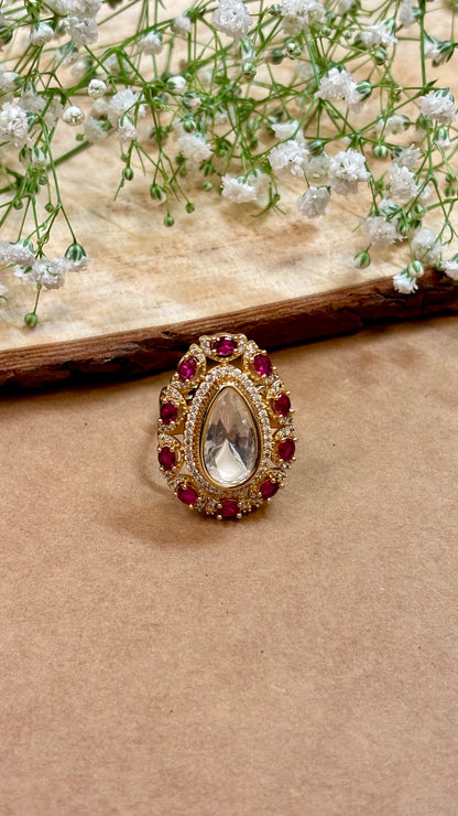 Soft Rose Kundan Ring