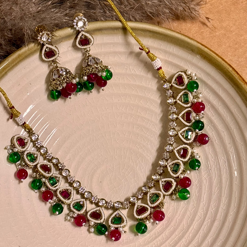 Elegant Multi-Hue Kundan Choker Set
