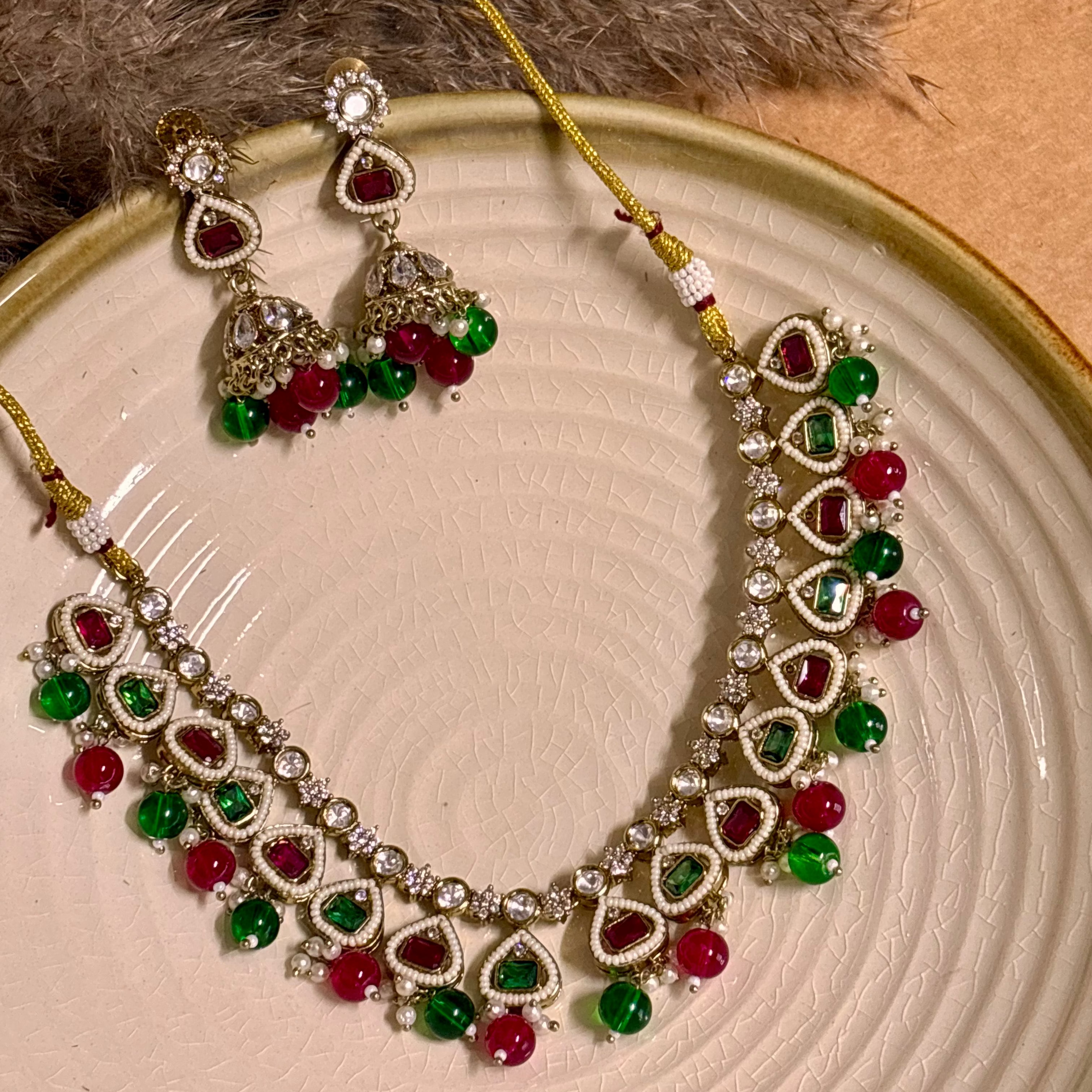 Elegant Multi-Hue Kundan Choker Set