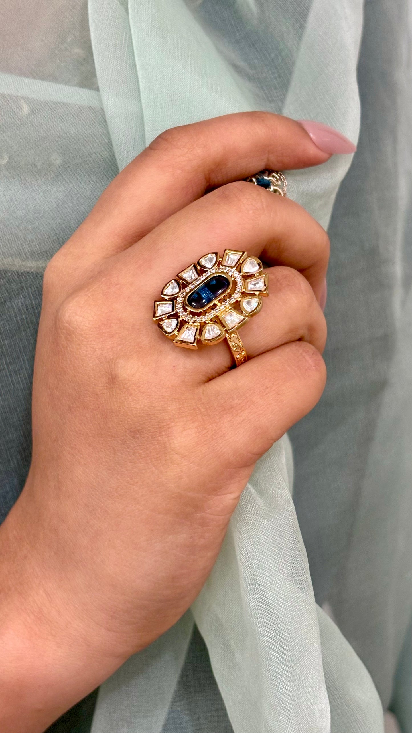 Azure Majesty Kundan Ring