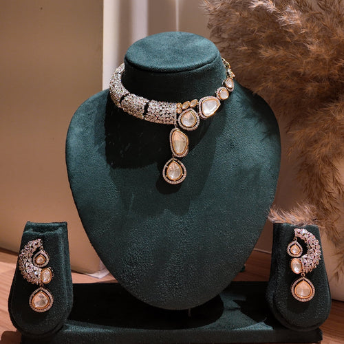 Asymmetrical Uncut Polki & Pavé Statement Necklace Set