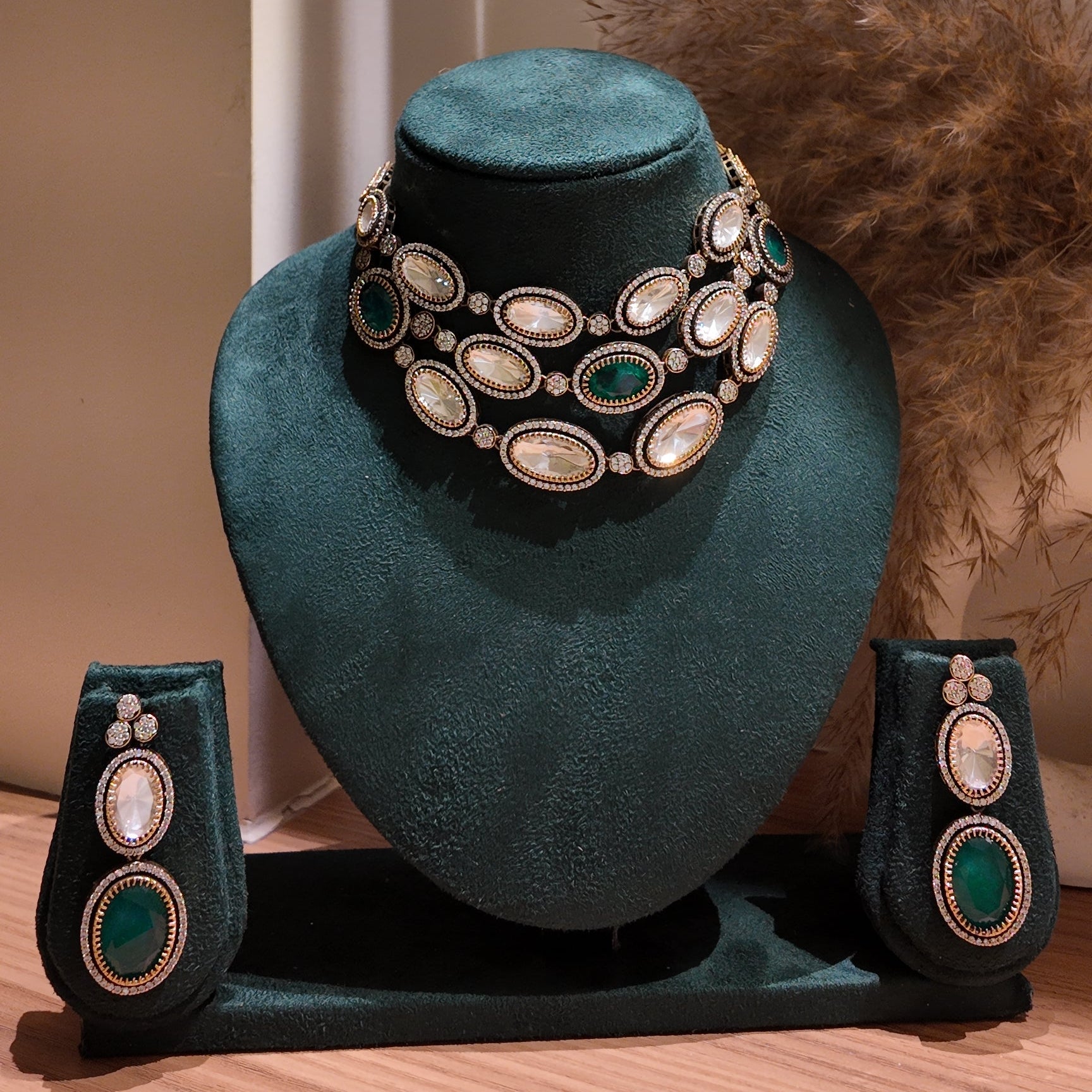 Emerald & Uncut Polki Multi-Tiered Statement Necklace Set