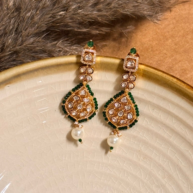 Modern Green Kundan Danglers