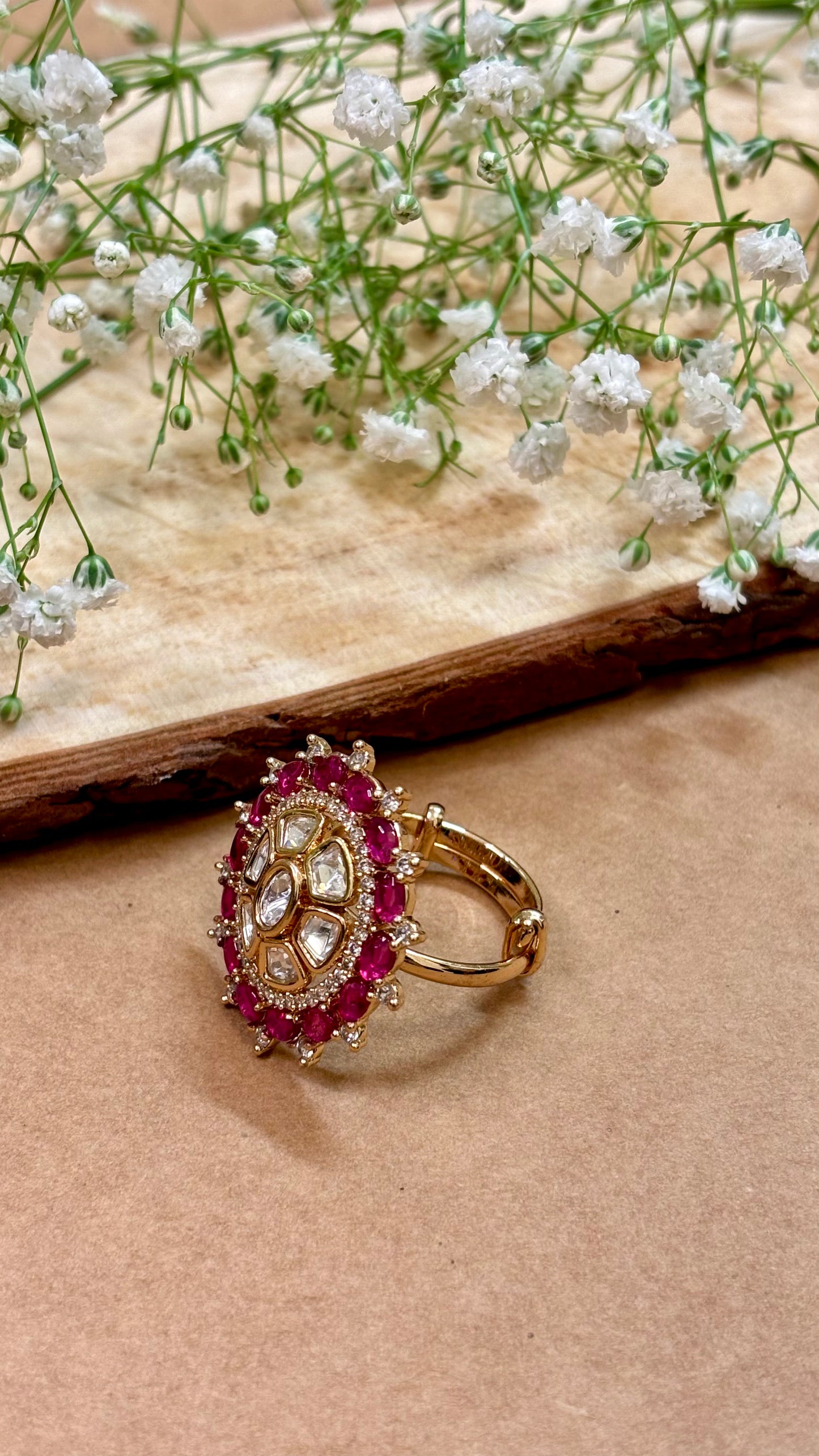 Vintage Pink Kundan Ring