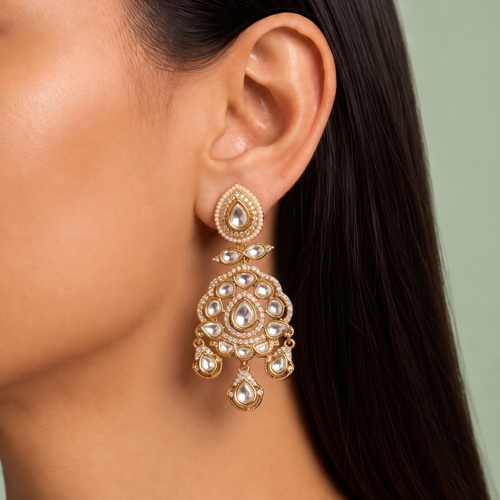 Elegant Droplet Polki & Kundan Earrings