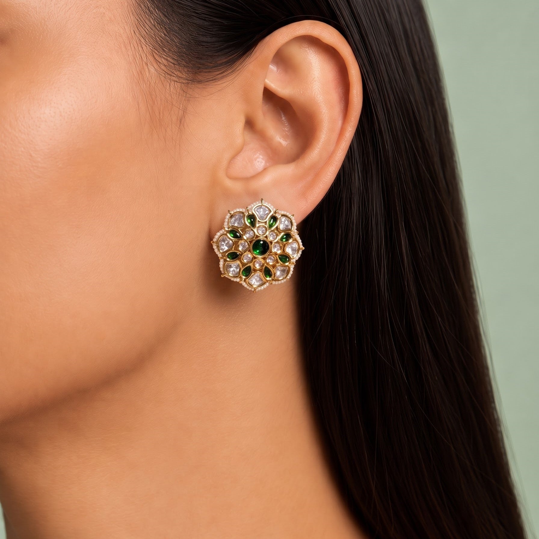 Timeless Green Kundan Studs