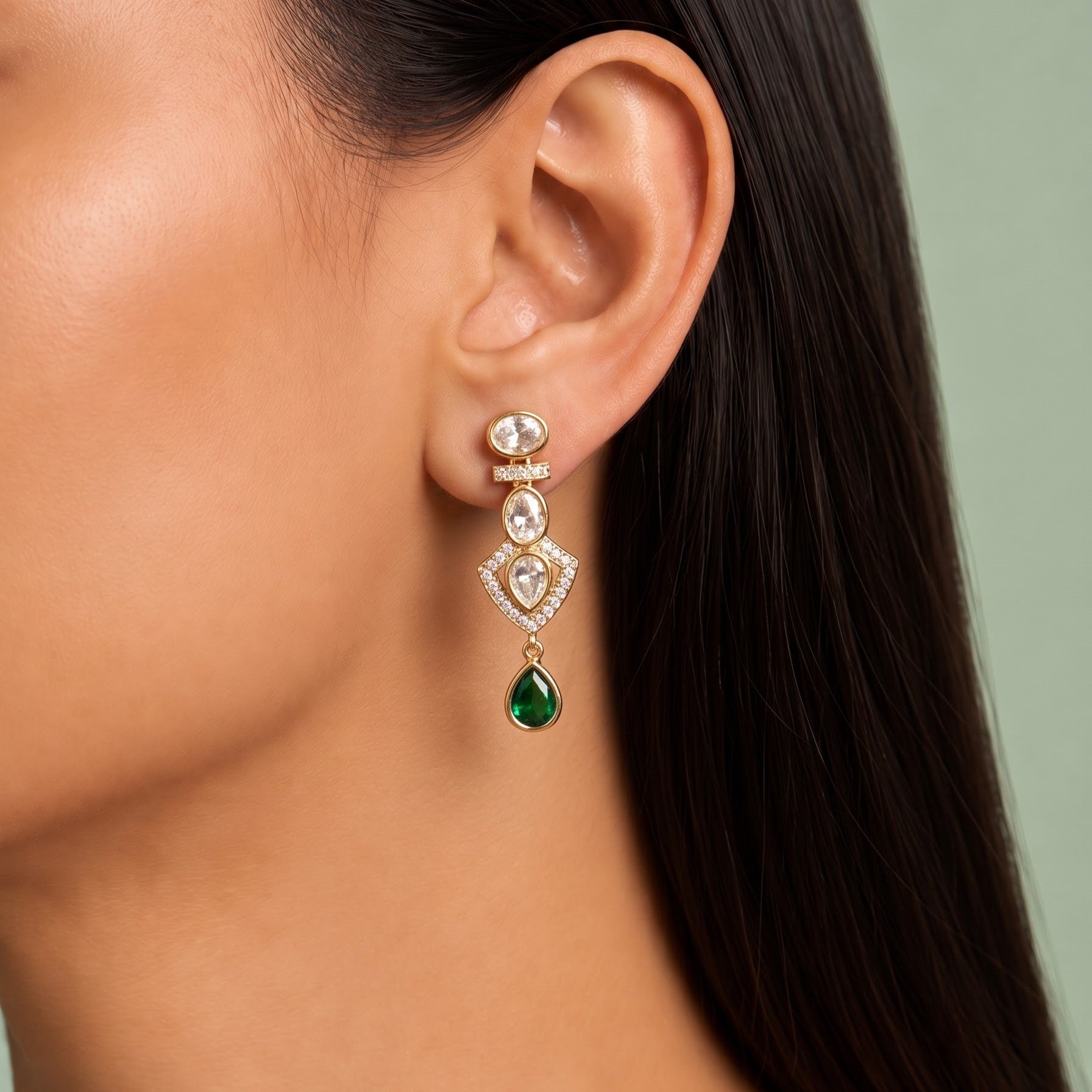 Exquisite Polki Danglers with Green Stones