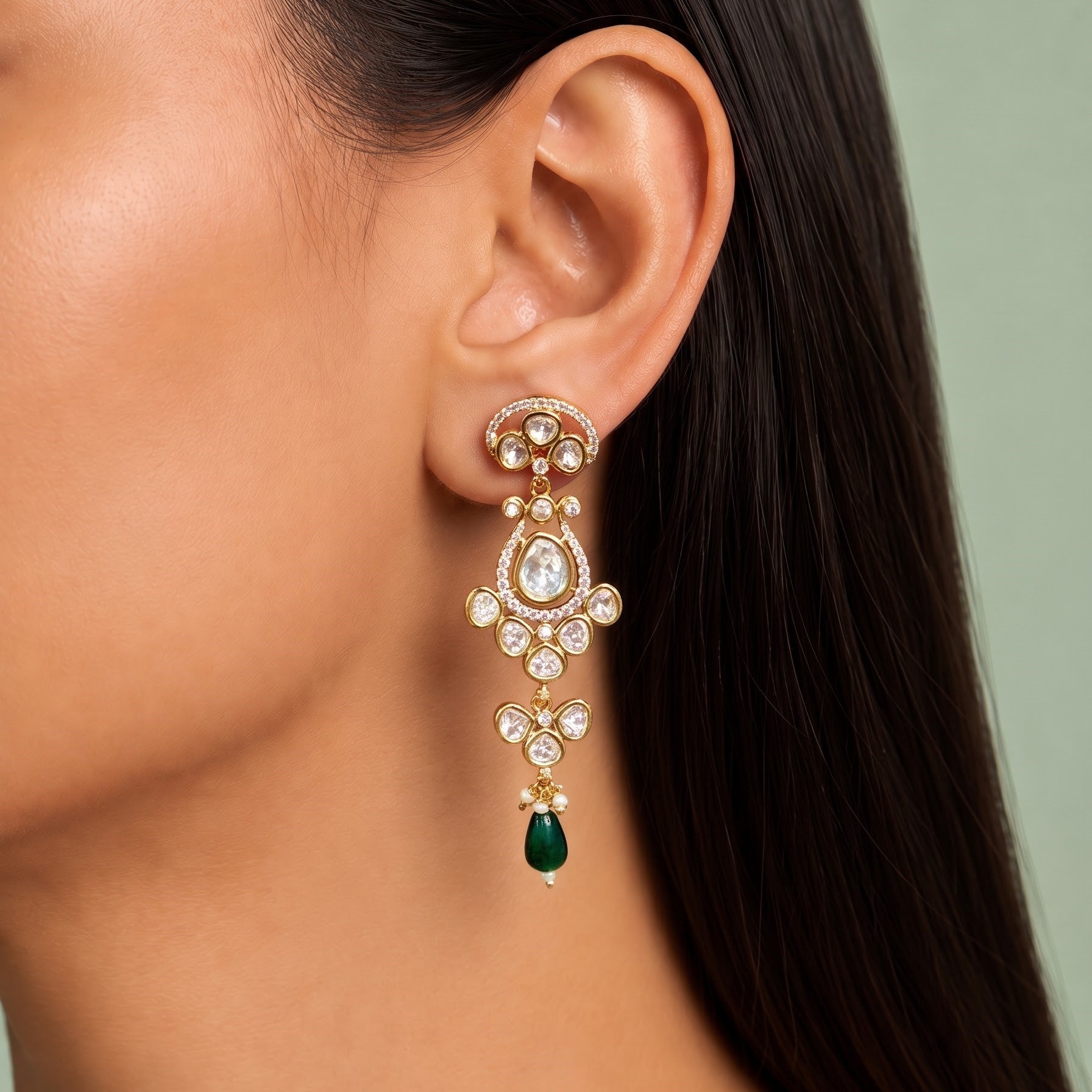 Noble Green Stone Polki Danglers