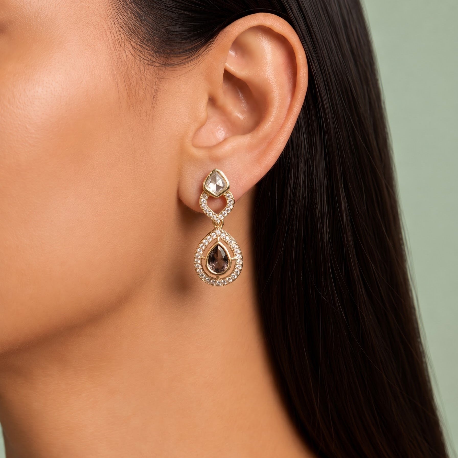 Delicate Polki Droplets with Purple Gemstone