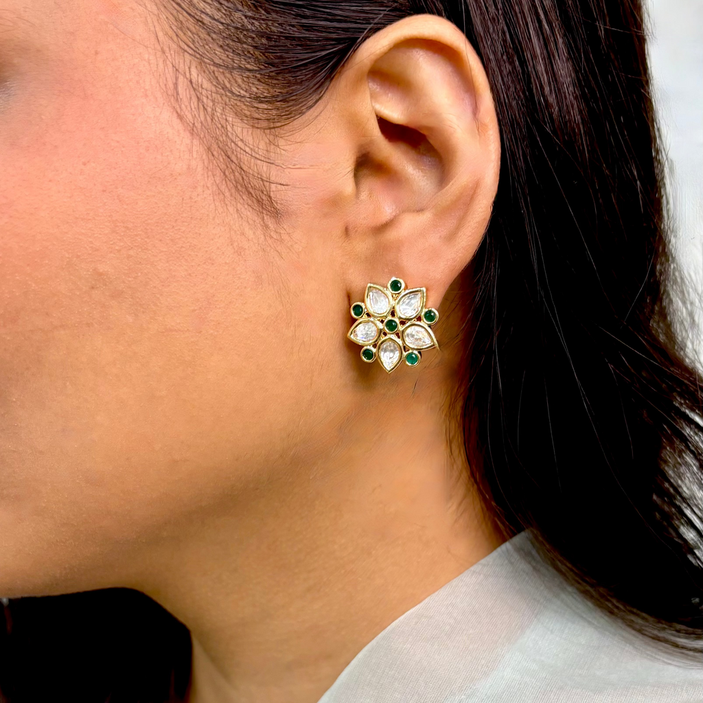 Delicate Green Kundan Studs