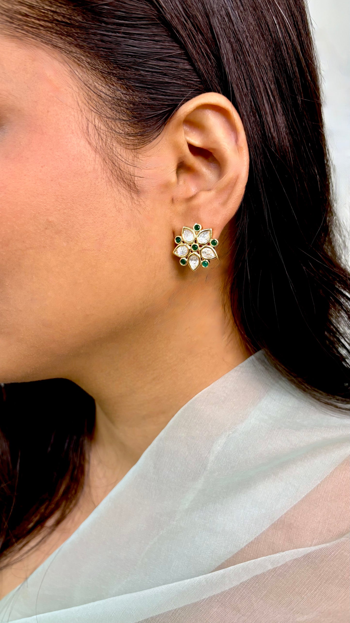 Delicate Green Kundan Studs