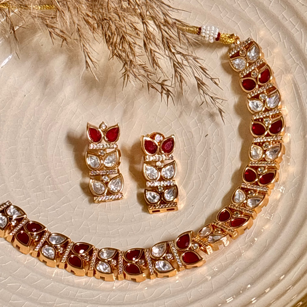 Elegant Ruby Kundan Choker Set