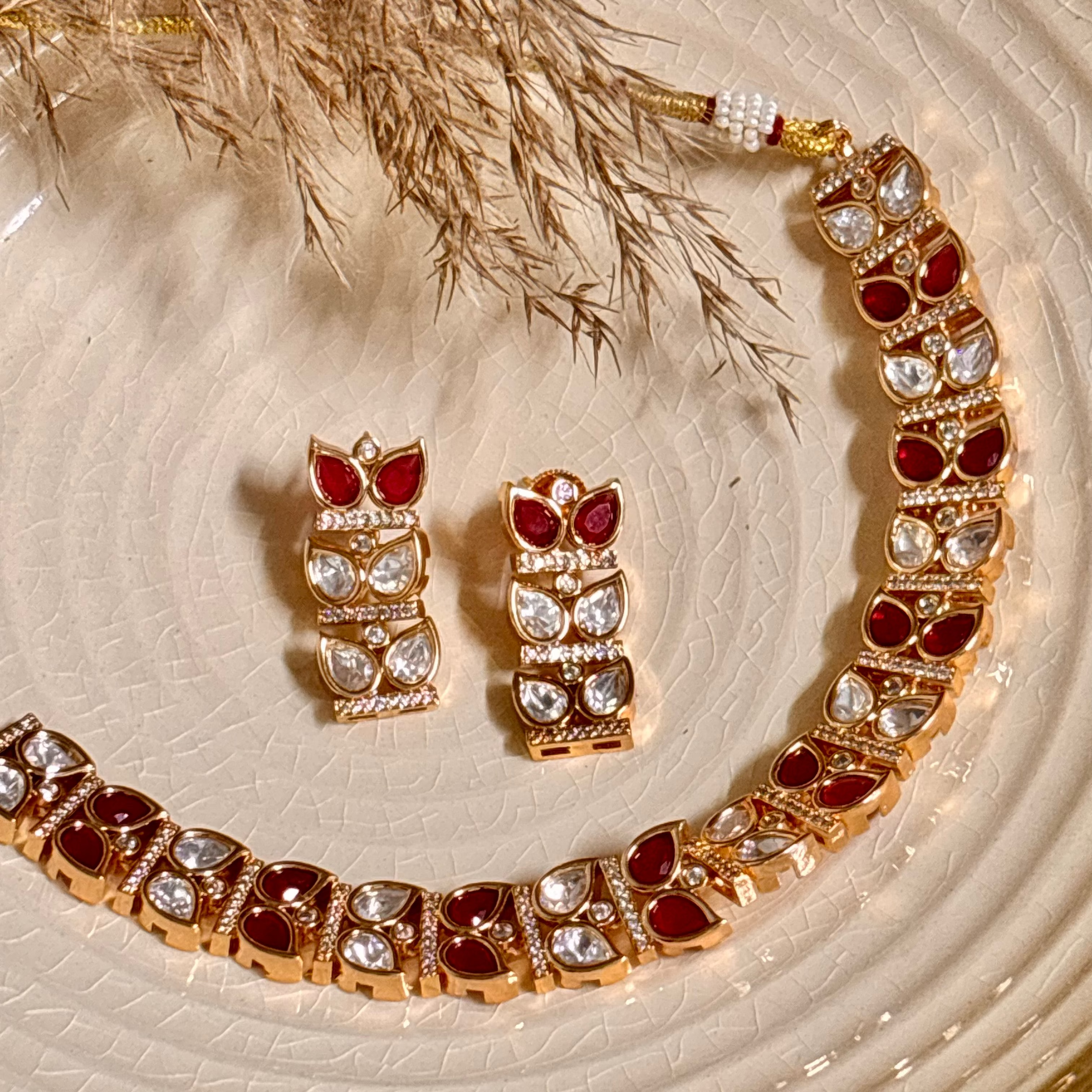 Elegant Ruby Kundan Choker Set