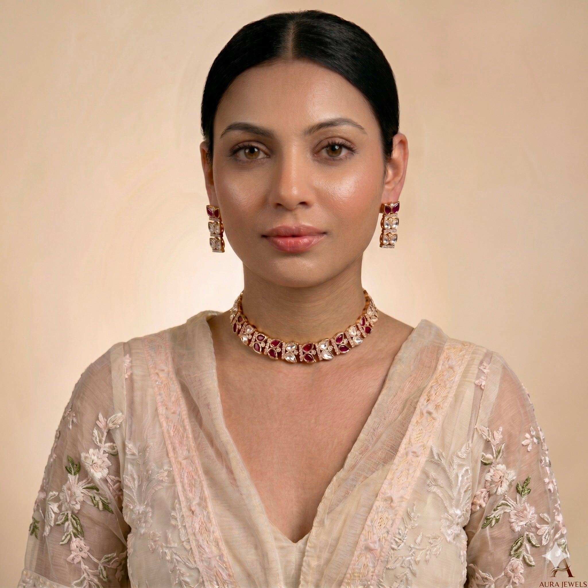 Elegant Ruby Kundan Choker Set
