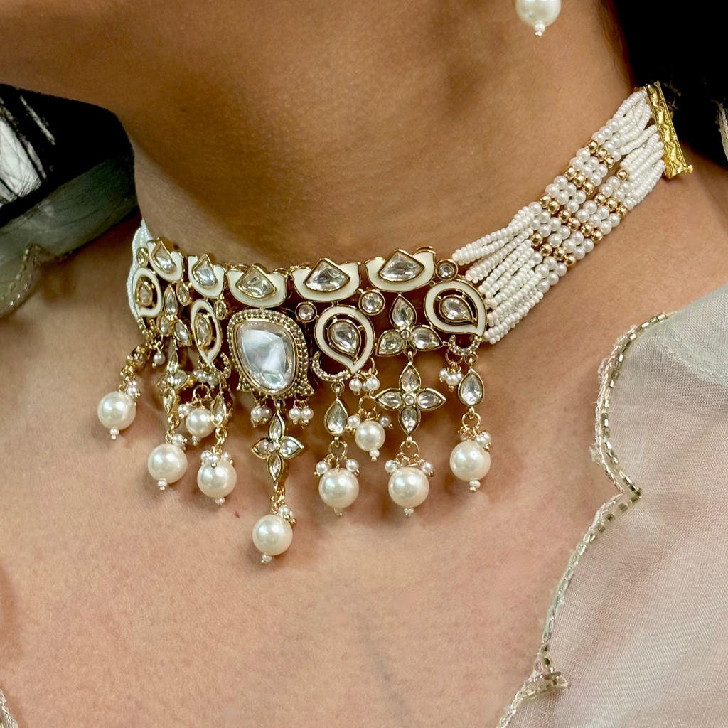 Luminous White Polki & Kundan Choker Set
