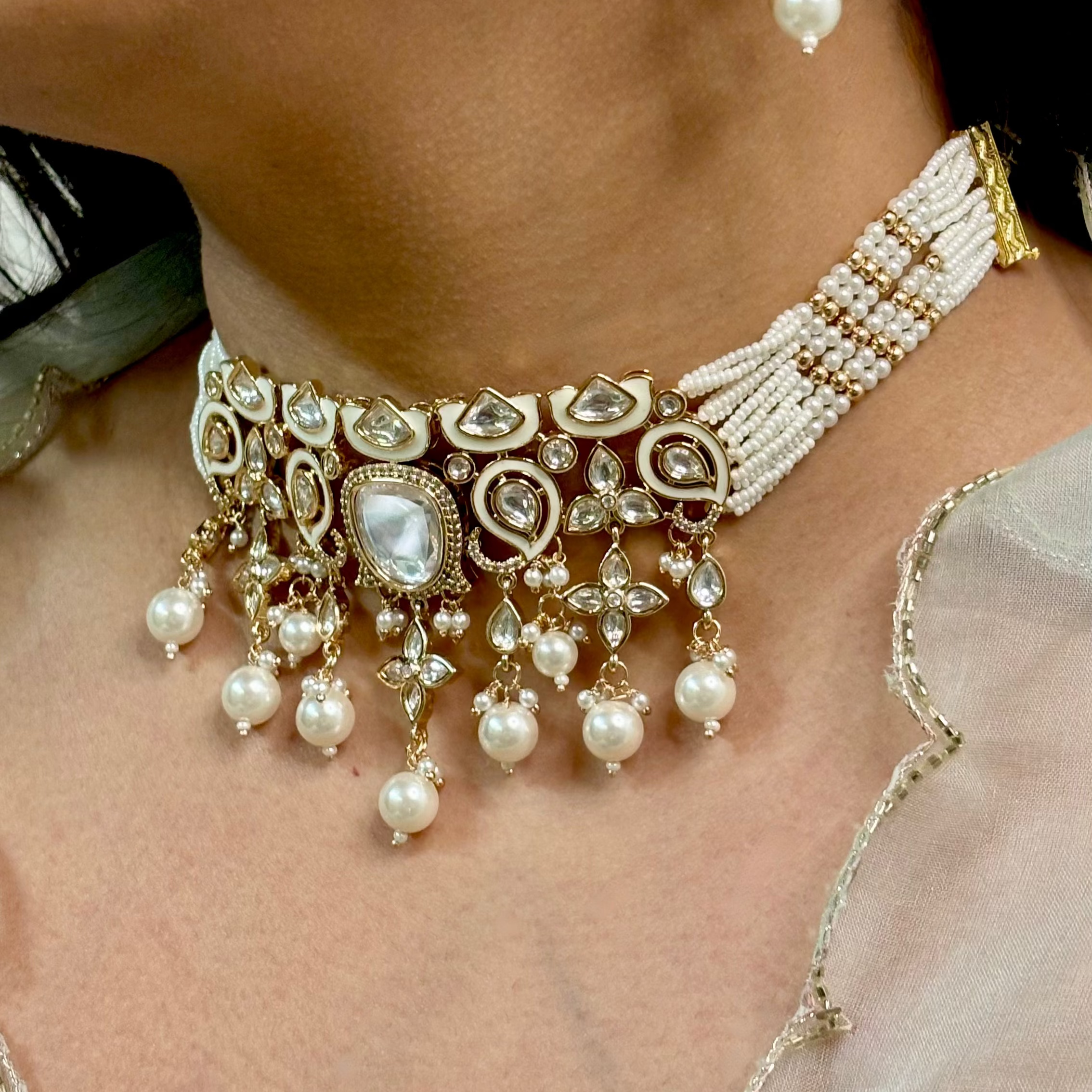 Luminous White Polki & Kundan Choker Set