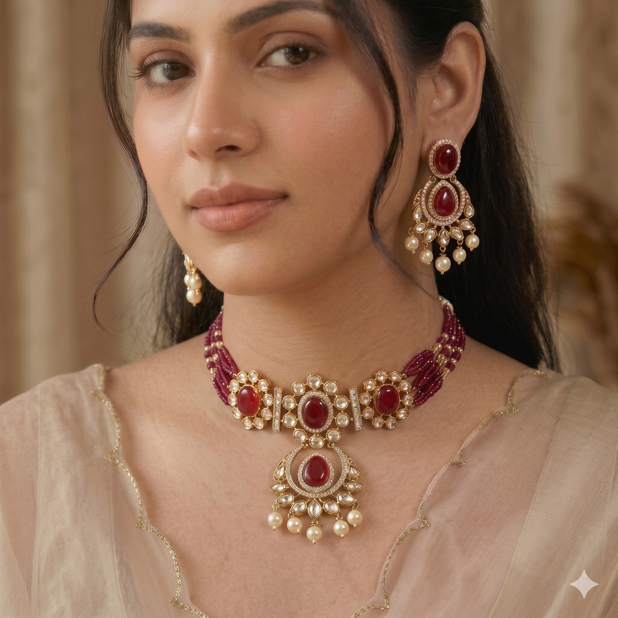 Regal Ruby Polki & Kundan Choker Set