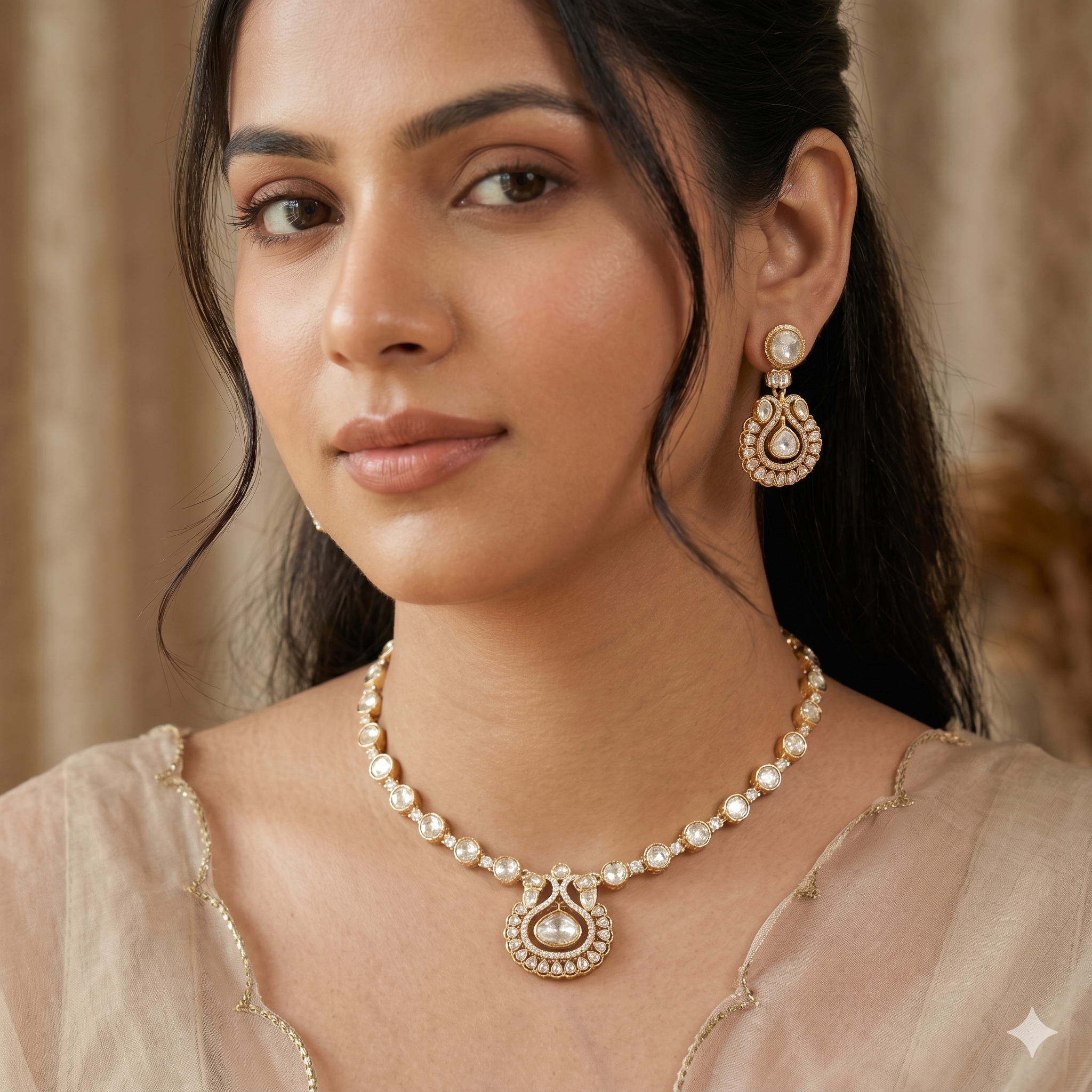 Elegant Plain Polki Necklace Set