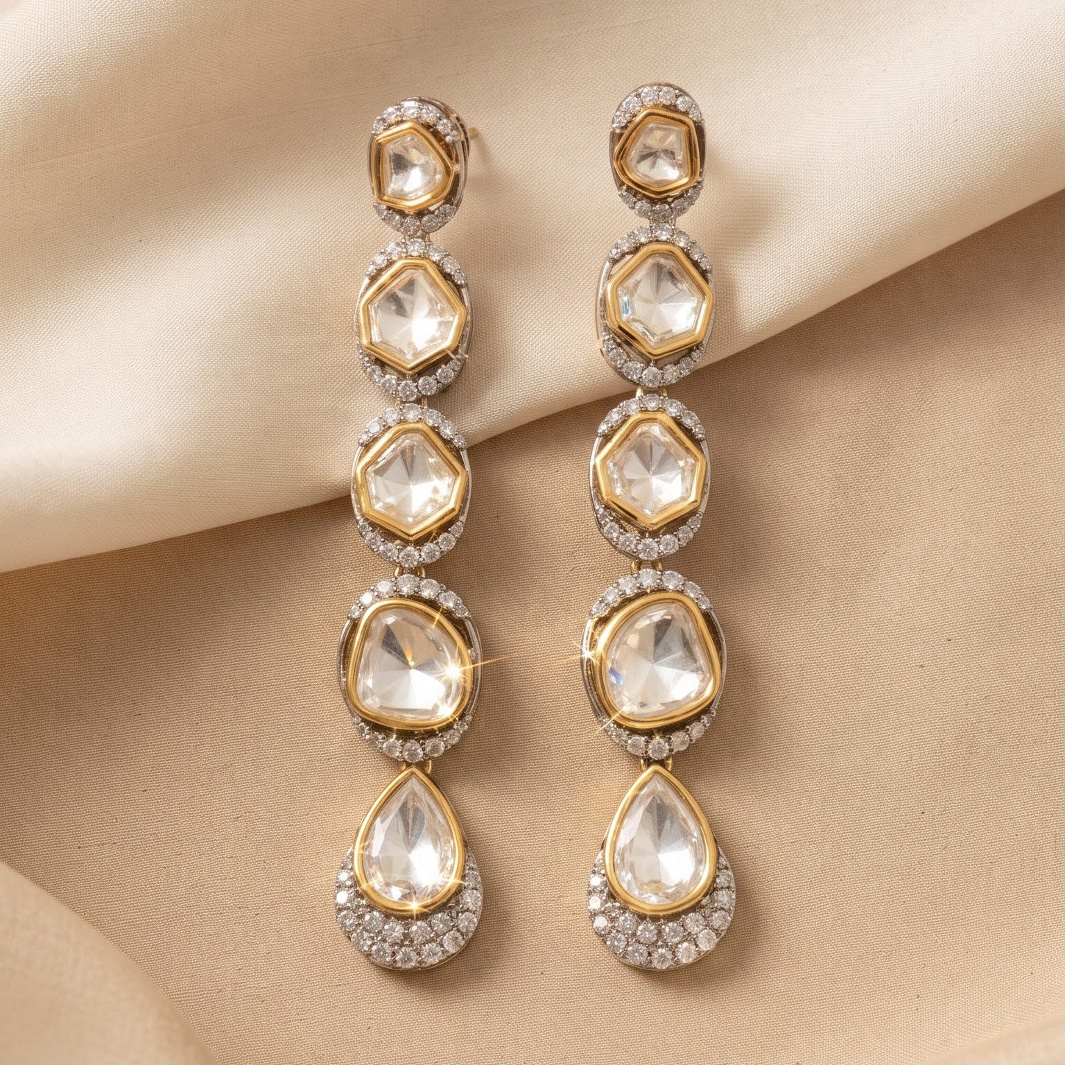 Uncut Polki Tiered Drop Earrings