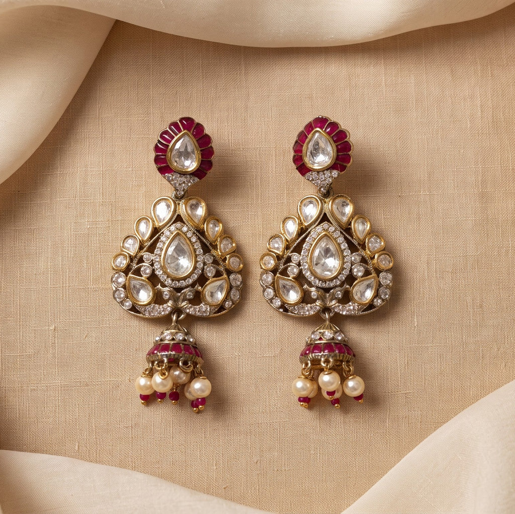 Red & Gold Statement Jhumka Earrings