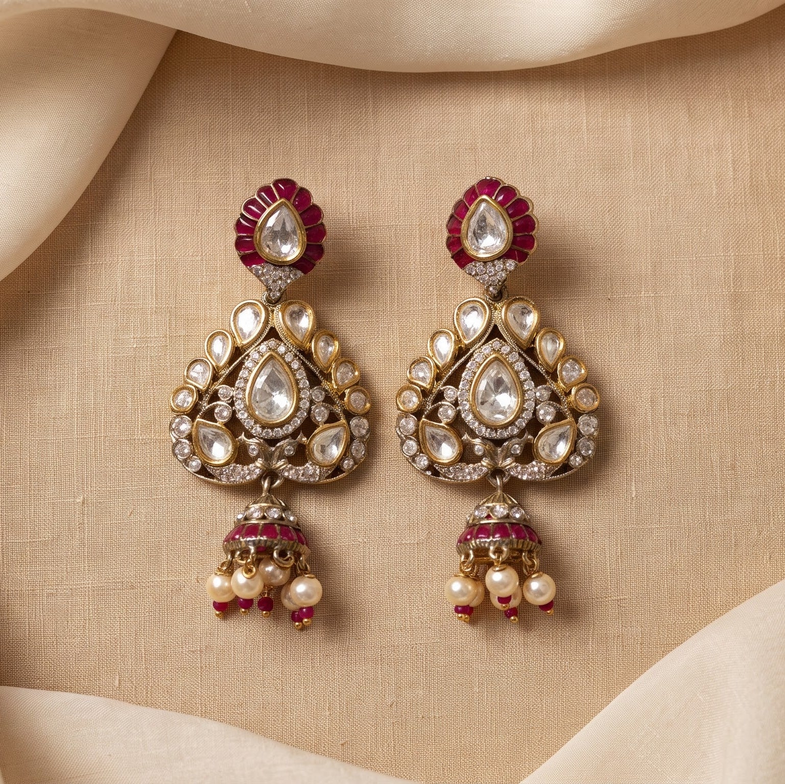 Red & Gold Statement Jhumka Earrings