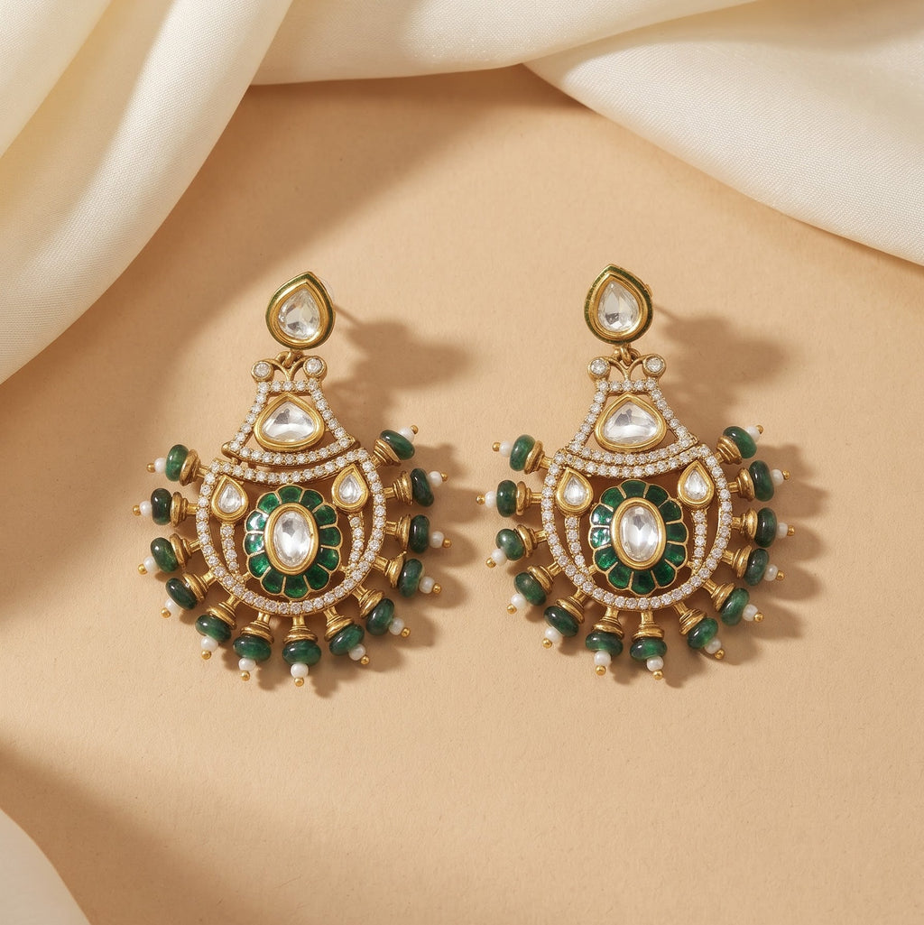 Green Statement Chandelier Earrings