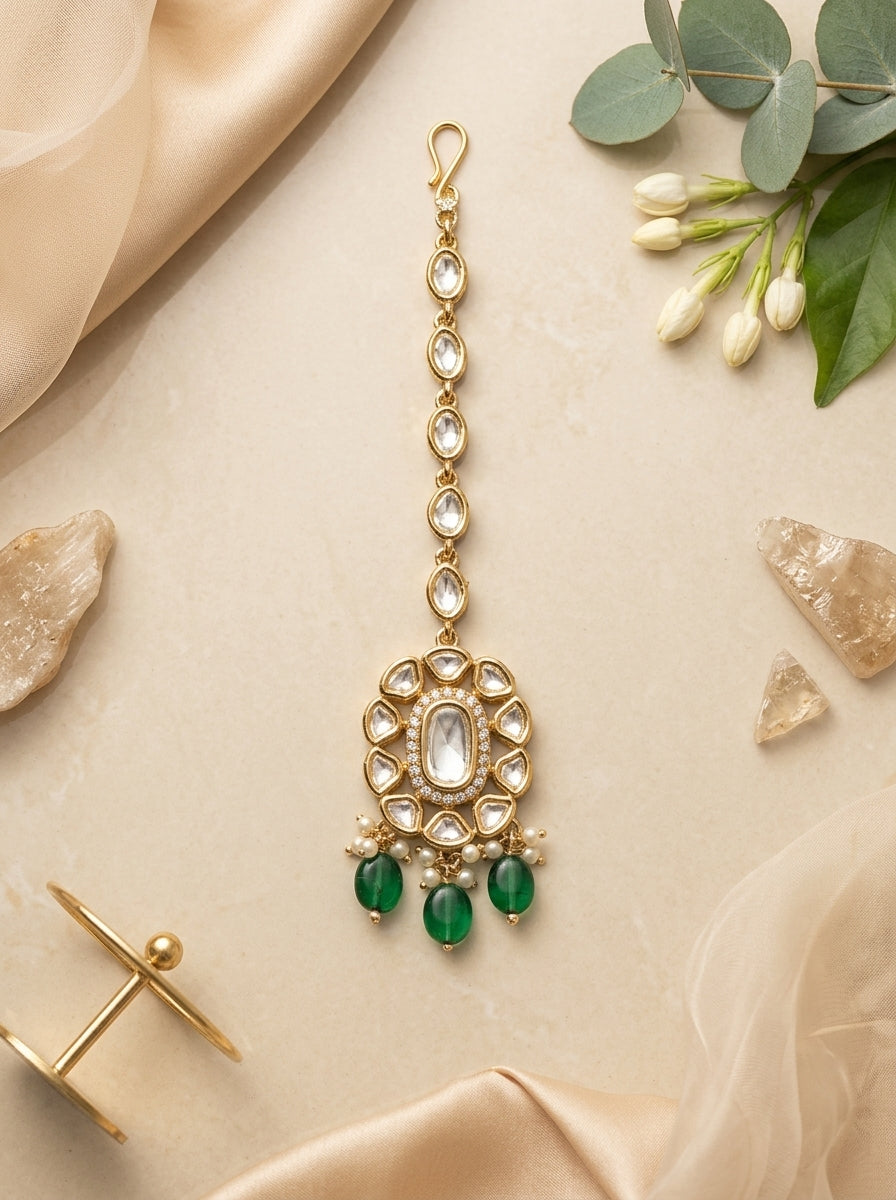 Regal Emerald Kundan Polki Maang Tikka