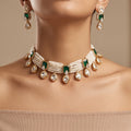 Multi-Strand Pearl & Emerald Uncut Polki Choker Set