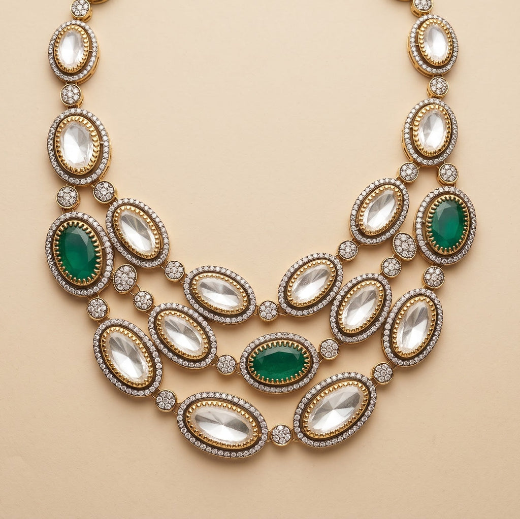 Emerald & Uncut Polki Multi-Tiered Statement Necklace Set