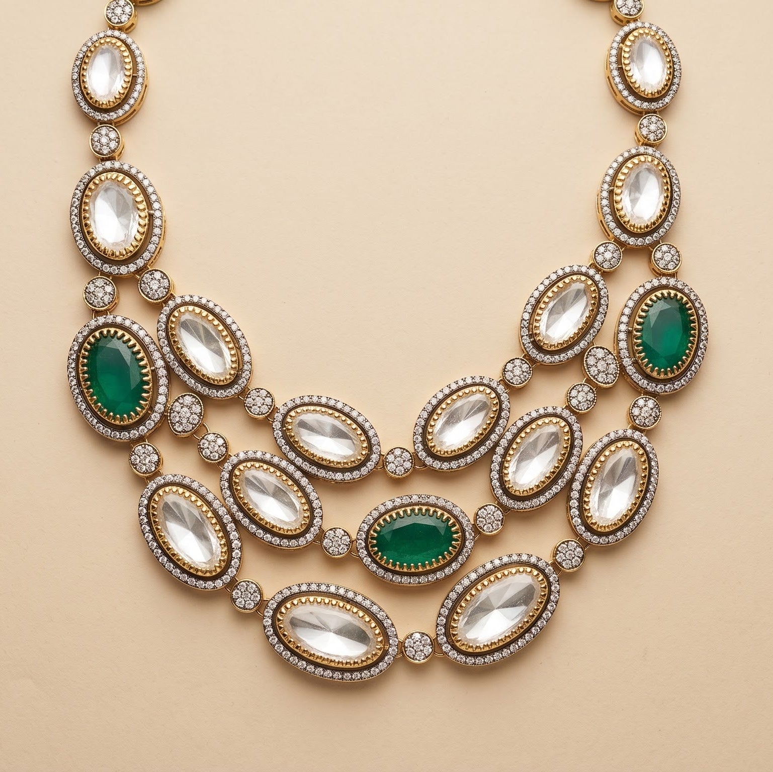 Emerald & Uncut Polki Multi-Tiered Statement Necklace Set