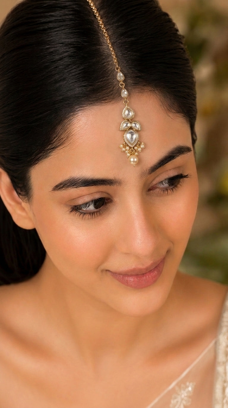 Classic Minimal Polki & Kundan Maang Tikka