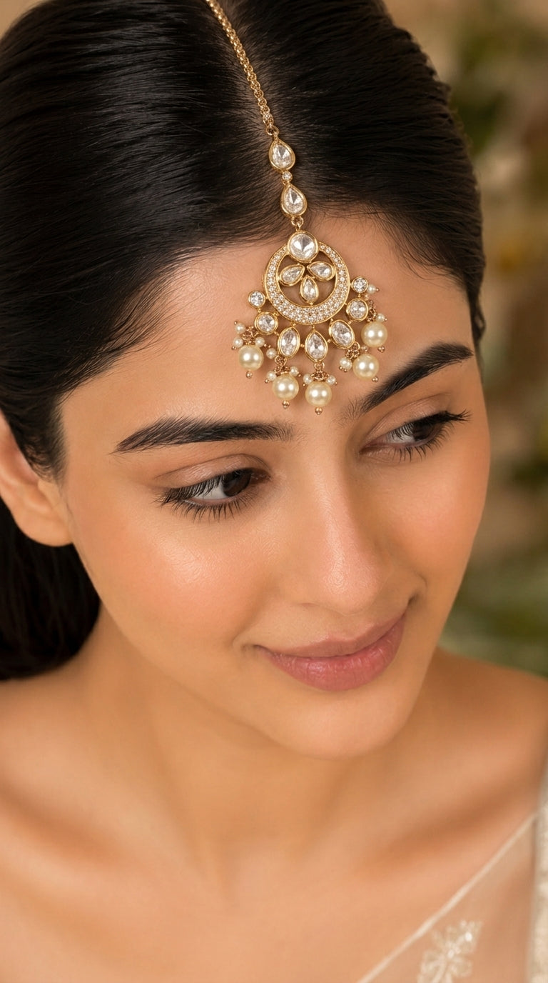 Sophisticated Minimal Polki & Kundan Maang Tikka