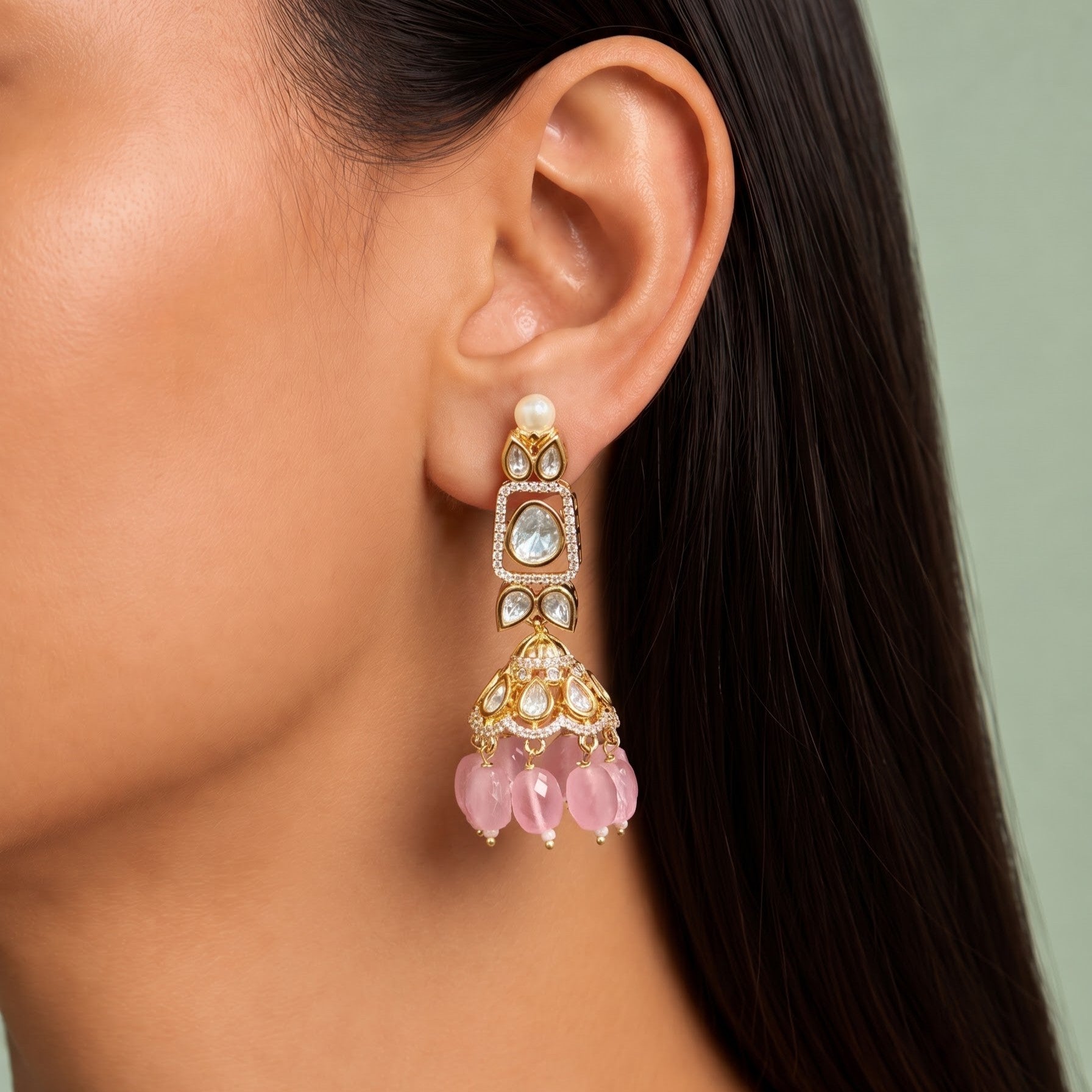 Modern Plain Polki & Kundan Jhumkas