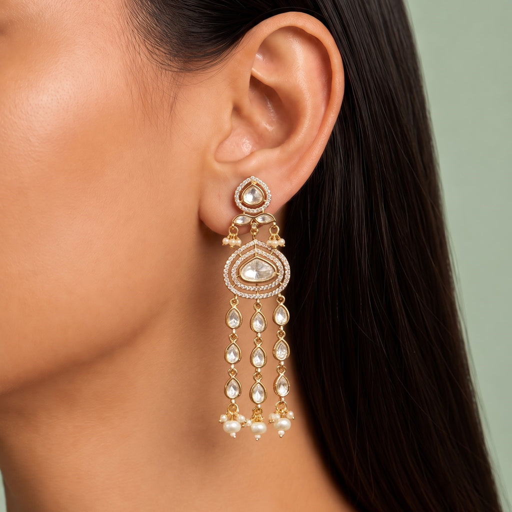 Modern Plain Polki & Kundan Danglers